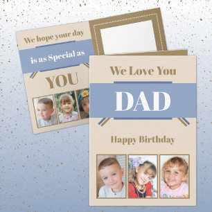 We love you Dad add 6 photos blue brown birthday Card