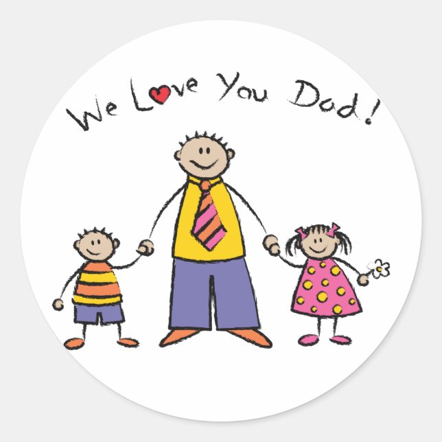 We Love You Dad Cartoon Family Happy Father's Day Classic Round Sticker (Front)
