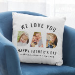 We Love You Dad Custom Fathers Day 3 Photo Collage Throw Pillow<br><div class="desc">Create a stylish and memorable gift for Dad this Father's Day! This custom throw pillow features a collage of three favourite family pictures of the kids (front and back) designed as a modern and bold sans serif typography design. Personalize the "We love you / Happy Father's Day" with children's names...</div>