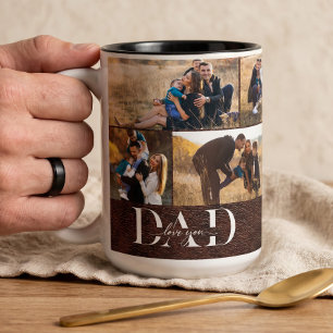We Love You Dad Father Photo Collage Leather Two-Tone Coffee Mug