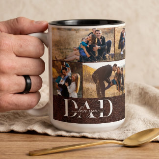 We Love You Dad Father Photo Collage Leather Two-Tone Coffee Mug