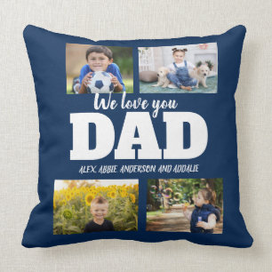 We Love You Dad Navy Blue 4 Photo Collage Throw Pillow