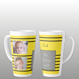 We love you Dad yellow and black with photos Latte Mug