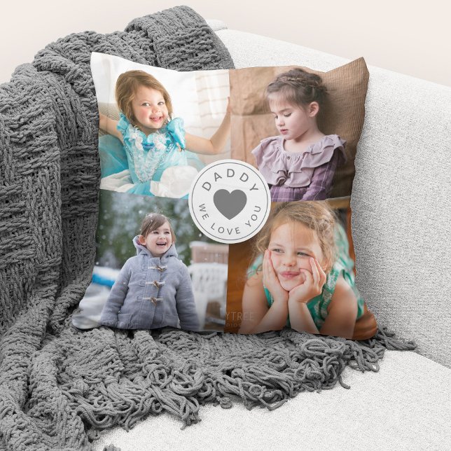 We Love You Daddy Photo Collage Photo  Throw Pillow (Cute custom photo collage "Daddy We Love You" throw pillow.)