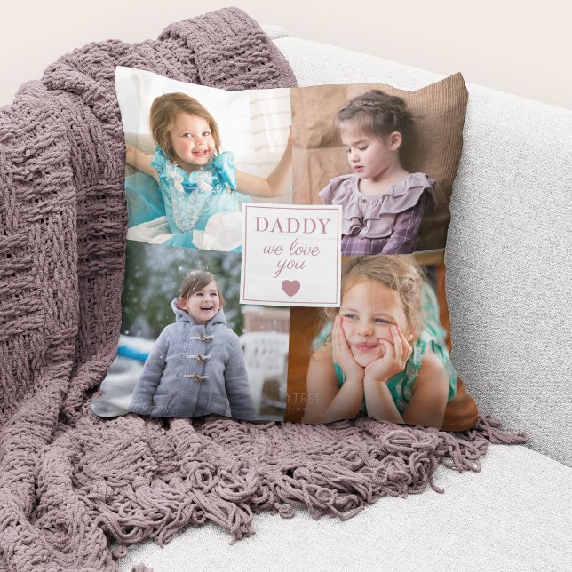 We Love You Daddy Photo Collage Photo Throw Pillow (Cute custom photo collage "Daddy We Love You" throw pillow.)