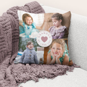 We Love You Grandad Cute Pink Heart Photo Collage Throw Pillow