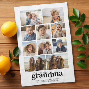 We Love You Grandma - 10 Photo Collage - Modern Kitchen Towel