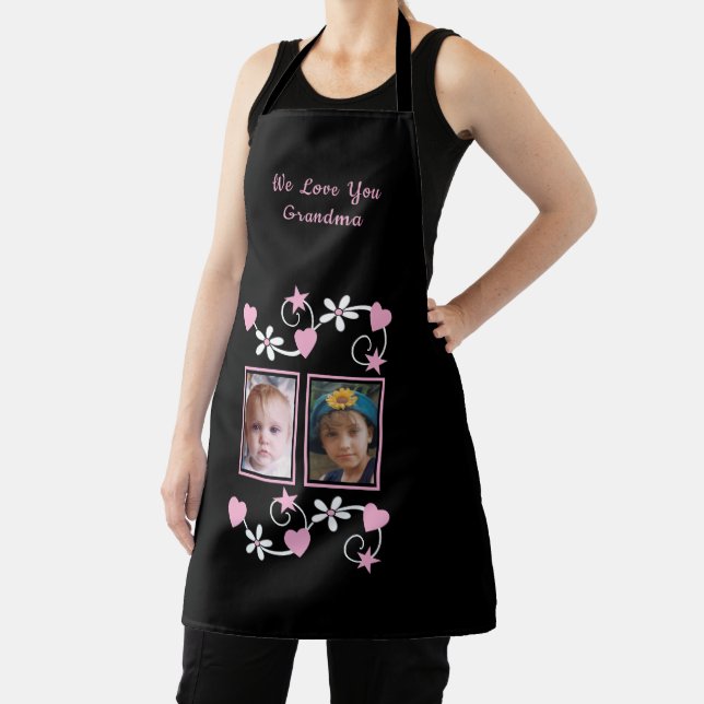 We love you grandma 2 photo black pink apron (Insitu)