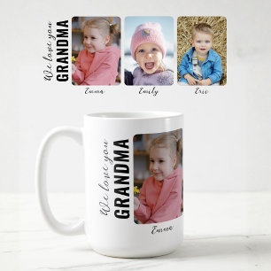 We Love You Grandma 3 Grandkids Custom Photo Coffee Mug