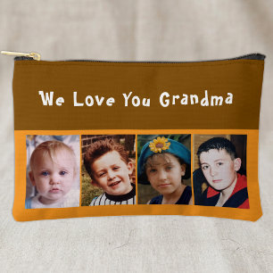 We love you grandma 4 photo brown orange accessory pouch