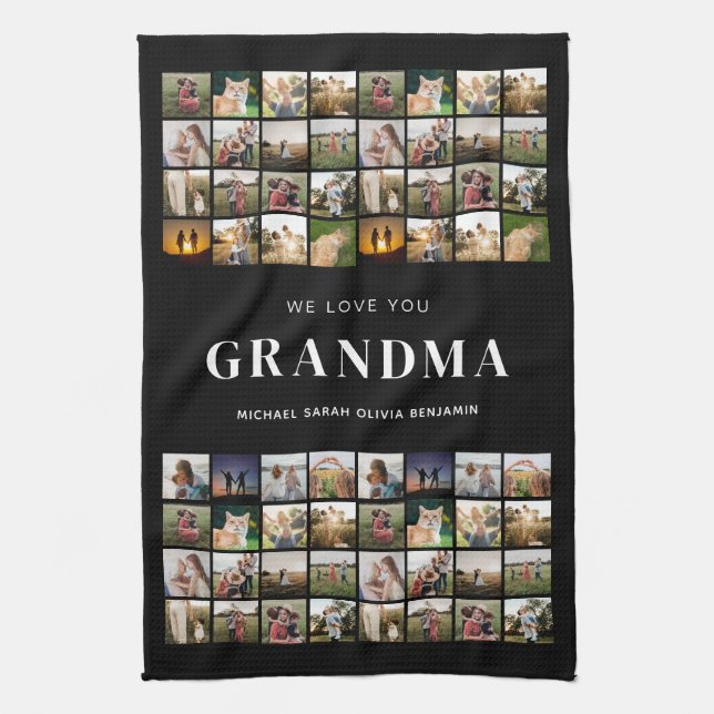We Love You Grandma 64 Photo Collage Kitchen Towel (Vertical)