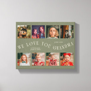 We Love You Grandma   8 Photo Grid Sage Green Canvas Print
