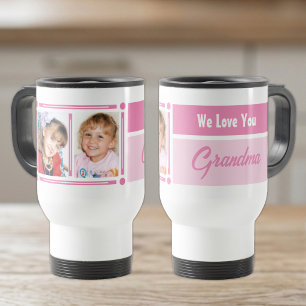 We love you grandma add photos white and pink travel mug