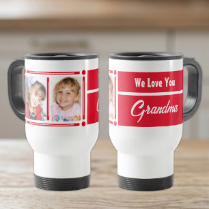We love you grandma add photos white and red travel mug