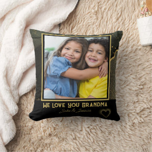 We Love you Grandma black and gold Photo  Throw Pillow