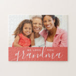 We Love You Grandma Custom Photo Gift | Coral Jigsaw Puzzle<br><div class="desc">Custom printed puzzles personalized with your photo and text. Add a special photo with your mother or grandmother for Mother's Day. Text reads "We Love You Grandma" or customize it with your own message. Use the design tools to add more photos, change the background colour and edit the text fonts...</div>