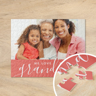 We Love You Grandma Custom Photo Gift | Coral Jigsaw Puzzle