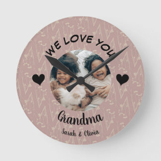 We love you Grandma custom photo & text keepsake Round Clock