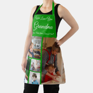 We Love You Grandma Elegant Green 5 Photo Apron