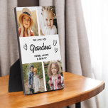 We Love You Grandma Family Modern Photo Collage Plaque<br><div class="desc">The Grandma We Love You Heart Modern Photo Collage Plaque is a touching and personalized gift that showcases your love for your grandmother. This beautifully designed plaque features a heart-shaped photo collage, allowing you to add your favourite family pictures in a modern and stylish layout. The heartfelt "We Love You,...</div>