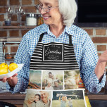 WE LOVE YOU GRANDMA Family Photo Collage Script Apron<br><div class="desc">We love you Grandma! Perfect gift for Mother's Day,  Birthday,  or the Holidays: A modern,  sweet apron customized with ten of your personal favorite photos as well as a message,  names for the best grandmother ever. This is the black and white striped version.</div>