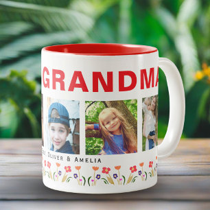 We love you Grandma Flowers 5 Photos Keepsake Two-Tone Coffee Mug