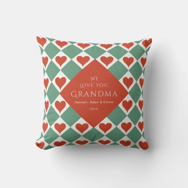We Love You Grandma Gift Heart Red Green Throw Pillow (Front)