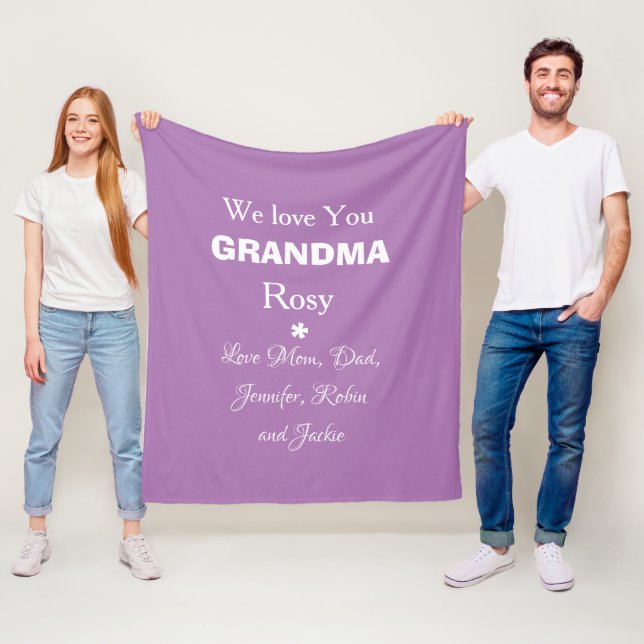 We Love You Grandma Gift Script Kids Names Chic  Fleece Blanket (In Situ)