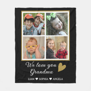 We Love You Grandma Grandkids 4 Photo Collage   Fleece Blanket