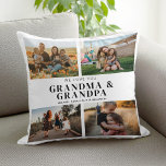 We Love You Grandma & Grandpa 4 Photo Collage Throw Pillow<br><div class="desc">Say we love you to grandma & grandpa this holiday season with a personalized Christmas gift throw pillow featuring 4 of your favourite photos and grandchildren kids names and . All text in this design is editable so you can add your own message or text. Available in a variety colours,...</div>