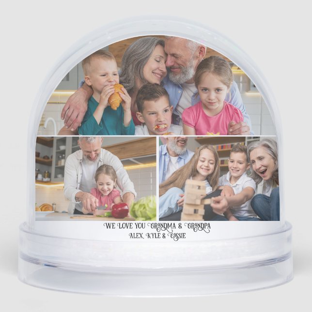 We Love You Grandma & Grandpa–4 Photo Personalized Snowglobe (Front)