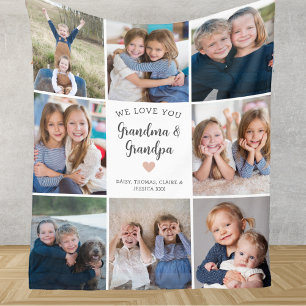 We Love You Grandma Grandpa Photo Collage Modern Fleece Blanket
