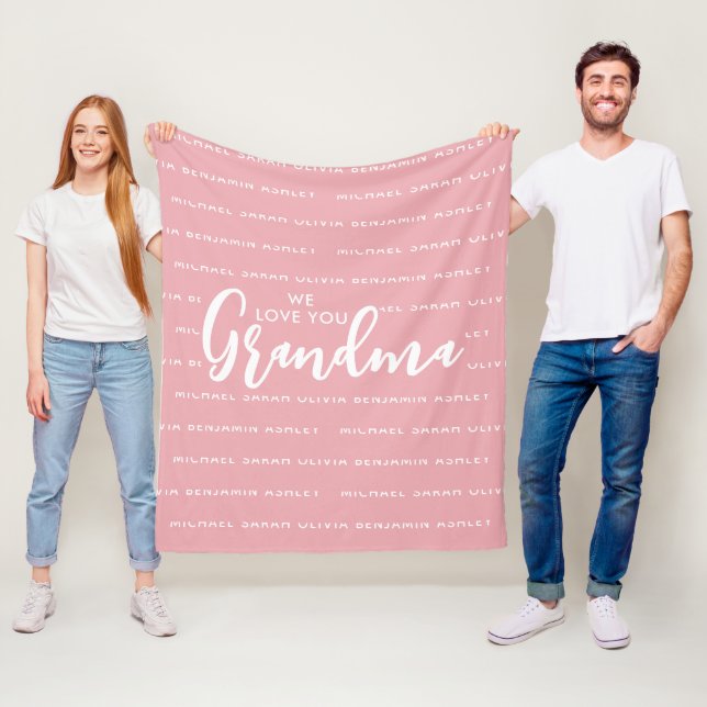 We Love You Grandma Kids Names Fleece Blanket (In Situ)