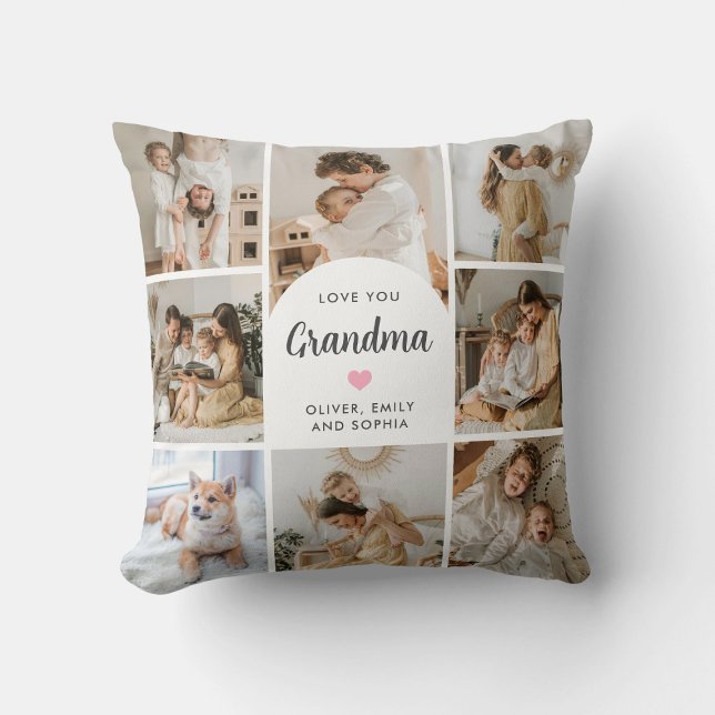 We Love You Grandma Nana 8 Photo Collage Arch Throw Pillow (Creator Uploaded)