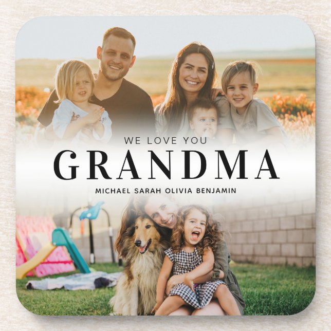 We Love You Grandma Personalized 2 Photo Coaster (Front)