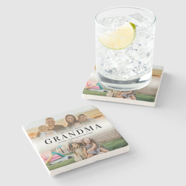 We Love You Grandma Personalized 2 Photo Stone Coaster (Side)