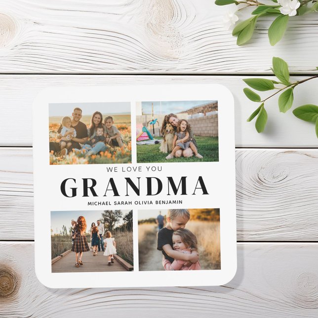 We Love You Grandma Personalized 4 Photo Collage Coaster (Creator Uploaded)