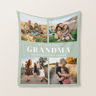 We Love You Grandma Personalized 4 Photo Collage Fleece Blanket