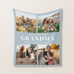 We Love You Grandma Personalized 4 Photo Collage Fleece Blanket
