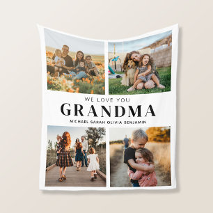 We Love You Grandma Personalized 4 Photo Collage Fleece Blanket