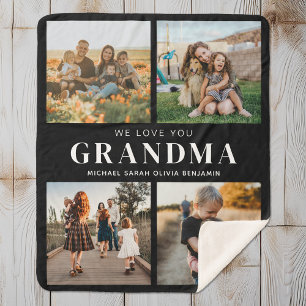We Love You Grandma Personalized 4 Photo Collage Sherpa Blanket