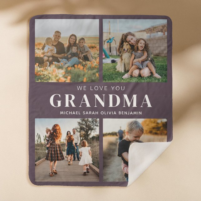 We Love You Grandma Personalized 4 Photo Collage Sherpa Blanket (Creator Uploaded)