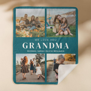 We Love You Grandma Personalized 4 Photo Collage Sherpa Blanket
