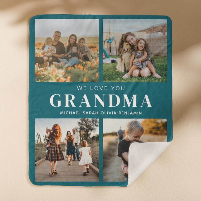 We Love You Grandma Personalized 4 Photo Collage Sherpa Blanket (Creator Uploaded)
