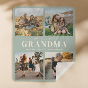 We Love You Grandma Personalized 4 Photo Collage Sherpa Blanket