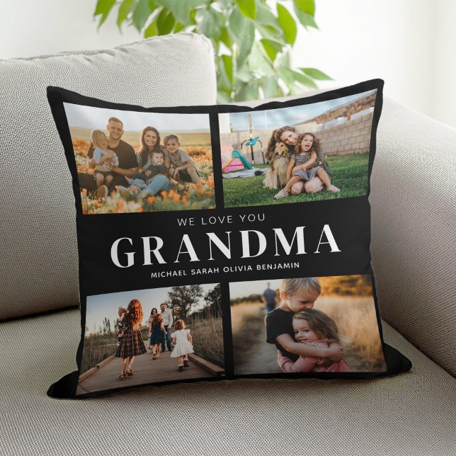 We Love You Grandma Personalized 4 Photo Collage Throw Pillow (Creator Uploaded)