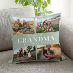 We Love You Grandma Personalized 4 Photo Collage Throw Pillow