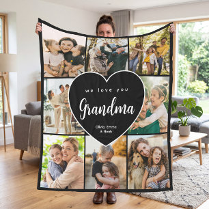 We Love You Grandma Personalized 8 Photo Collage Fleece Blanket