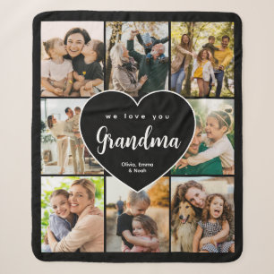 We Love You Grandma Personalized 8 Photo Collage Sherpa Blanket