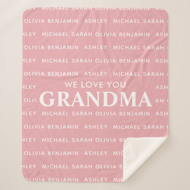 We Love You Grandma Personalized Kids Names Sherpa Blanket (Front)